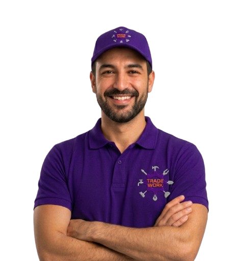 TradeWork professional — smiling man in purple polo with arms crossed